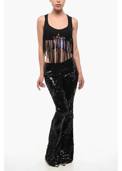 Bluze DSQUARED2 Fringes Cotton Cropped Top Black Femei (BM 18704290) 4