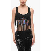 Bluze DSQUARED2 Fringes Cotton Cropped Top