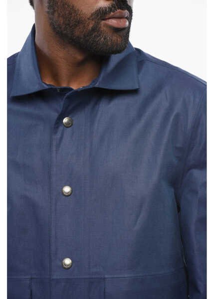 Jachete Brunello Cucinelli Linen Blend Overshirt With Snap Buttons Blue Barbati (BM 18704857) 3