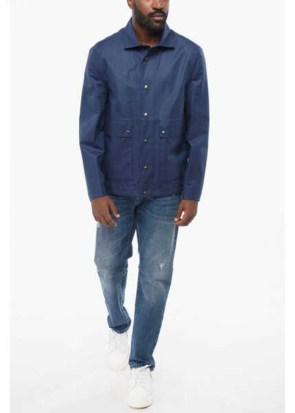 Jachete Brunello Cucinelli Linen Blend Overshirt With Snap Buttons Blue Barbati (BM 18704857) 4