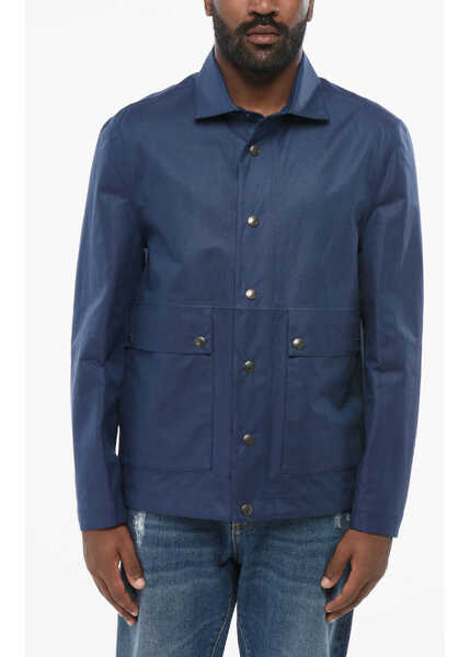 Jachete Brunello Cucinelli Linen Blend Overshirt With Snap Buttons Blue Barbati (BM 18704857) 1