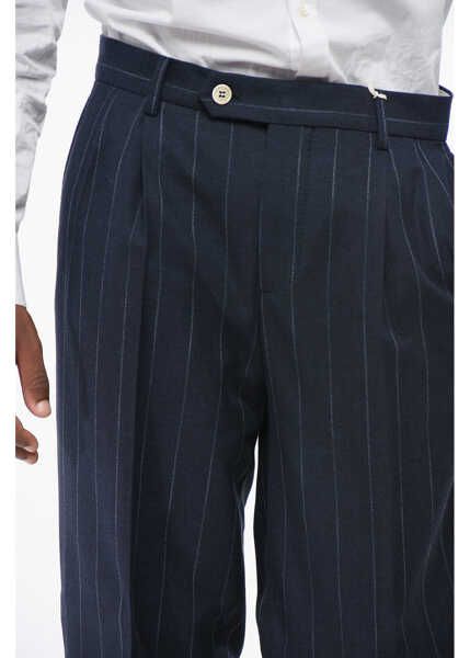 Pantaloni casual Brunello Cucinelli Double-Pleated Cotton Blend Pants With Pinstriped Pattern Blue Barbati (BM 18704860) 2