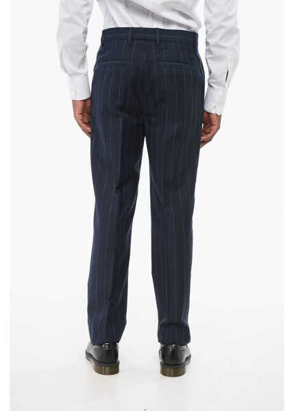 Pantaloni casual Brunello Cucinelli Double-Pleated Cotton Blend Pants With Pinstriped Pattern Blue Barbati (BM 18704860) 3