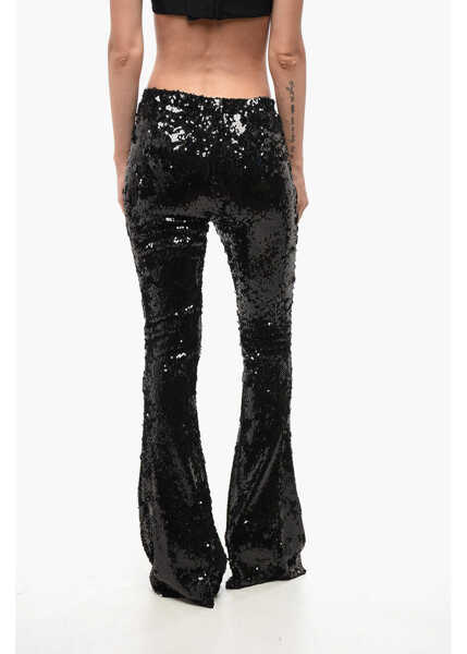 Pantaloni office ADRIANA HOT COUTURE Sequined Flared Pants Black Femei (BM 18704869) 2
