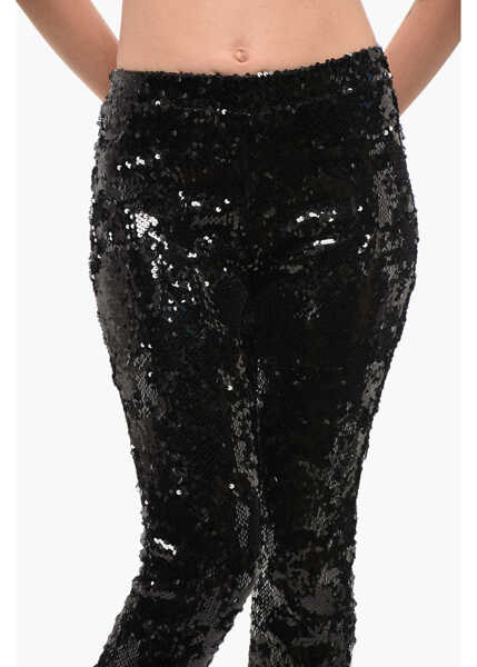Pantaloni office ADRIANA HOT COUTURE Sequined Flared Pants Black Femei (BM 18704869) 3