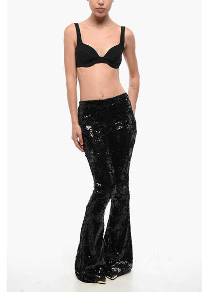 Pantaloni office ADRIANA HOT COUTURE Sequined Flared Pants Black Femei (BM 18704869) 4