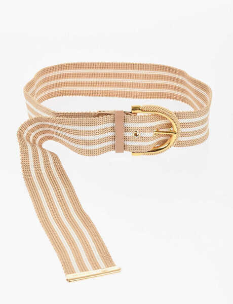 Curele Elisabetta Franchi Pinstriped Woven Belt Beige Femei (BM 18704875) 2