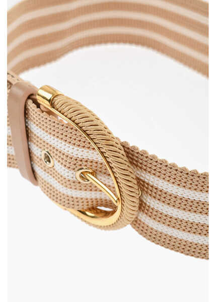 Curele Elisabetta Franchi Pinstriped Woven Belt Beige Femei (BM 18704875) 3