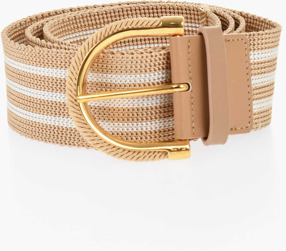 Curele Elisabetta Franchi Pinstriped Woven Belt Beige Femei (BM 18704875) 1