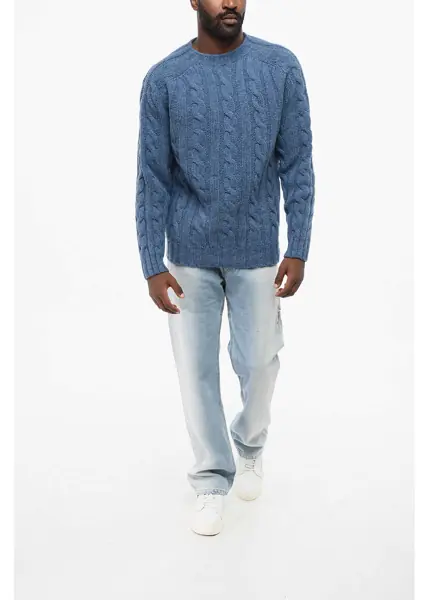 Pulovere Howlin Cable-Knit Crewneck Sweater Blue Barbati (BM 18704887) 4