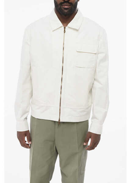 Jachete Brunello Cucinelli Cotton Blend Overshirt With Front Full Zip White Barbati (BM 18704890) 1