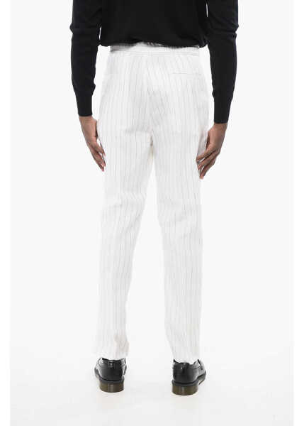 Pantaloni casual Brunello Cucinelli Double-Pleated Pinstriped Linen Pants With Drawstring White Barbati (BM 18704899) 4