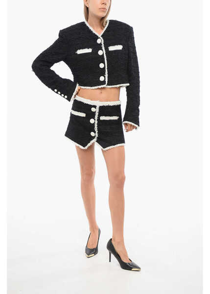 Fuste scurte Balmain Tweed Mini Skirt With Contrasting Details Black & White Femei (BM 18704905) 4