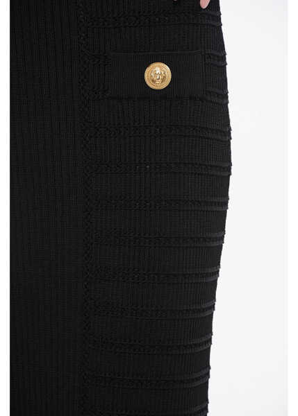 Fuste lungi Balmain Solid Color Pencil Skirt With Decorative Buttons Black Femei (BM 18704911) 3