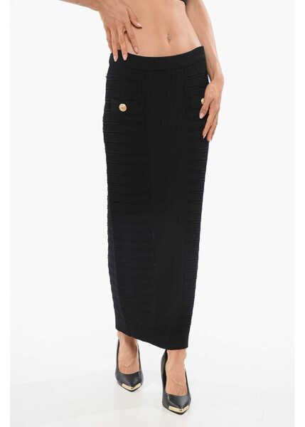 Fuste lungi Balmain Solid Color Pencil Skirt With Decorative Buttons Black Femei (BM 18704911) 1