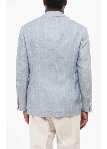 Sacouri Brunello Cucinelli Pinstriped Linen Blazer With Slim Fit Design Light Blue Barbati (BM 18705058) 2