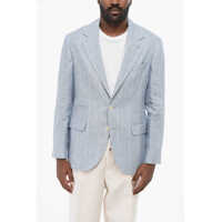 Sacouri Pinstriped Linen Blazer With Slim Fit Design Barbati