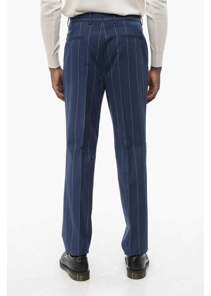 Pantaloni casual Brunello Cucinelli Single-Pleated Pinstriped Wool Blend Pants Blue Barbati (BM 18705064) 2