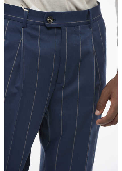 Pantaloni casual Brunello Cucinelli Single-Pleated Pinstriped Wool Blend Pants Blue Barbati (BM 18705064) 3