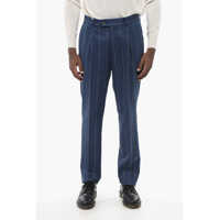 Pantaloni casual Single-Pleated Pinstriped Wool Blend Pants Barbati