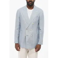 Sacouri Double-Breasted Pinstriped Linen Blazer With Peak Lapel Barbati