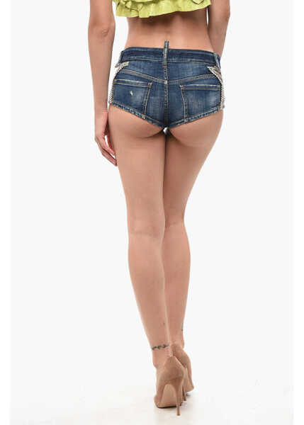 Pantaloni scurti DSQUARED2 Distressed Denim Shorts With Star Detail Blue Femei (BM 18705082) 2