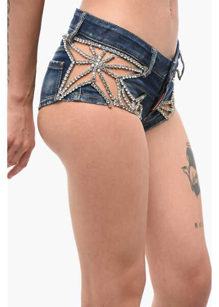 Pantaloni scurti DSQUARED2 Distressed Denim Shorts With Star Detail Blue Femei (BM 18705082) 3