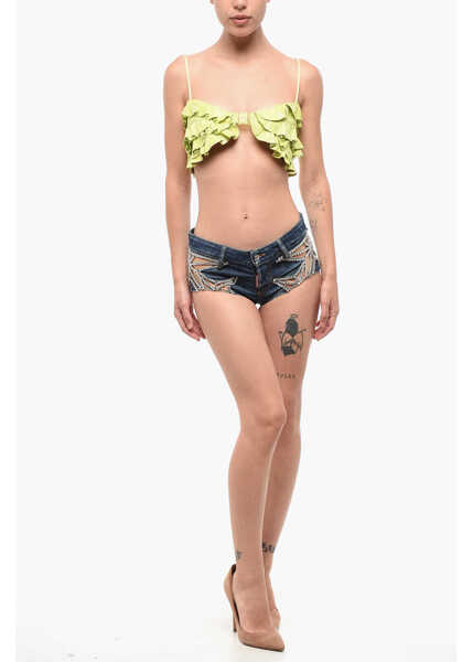 Pantaloni scurti DSQUARED2 Distressed Denim Shorts With Star Detail Blue Femei (BM 18705082) 4