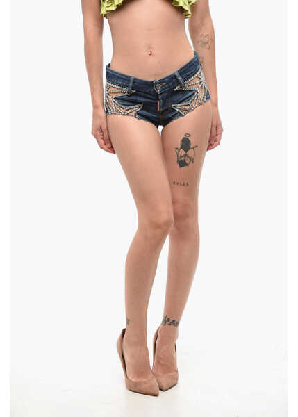 Pantaloni scurti DSQUARED2 Distressed Denim Shorts With Star Detail Blue Femei (BM 18705082) 1