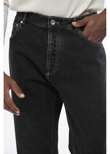 Blugi slim fit Brunello Cucinelli Cotton Slim Fit Denims With Belt Loops 16Cm Black Barbati (BM 18705085) 2