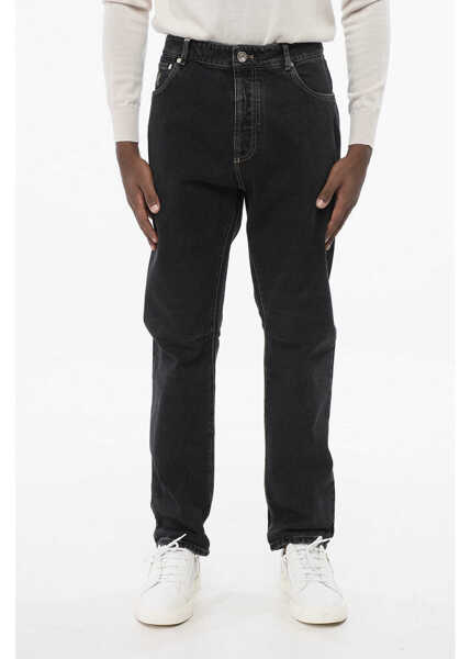 Blugi slim fit Brunello Cucinelli Cotton Slim Fit Denims With Belt Loops 16Cm Black Barbati (BM 18705085) 1