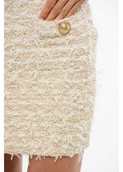 Fuste casual Balmain Tweed Mini Skirt With Micro Sequins Beige Femei (BM 18705088) 3