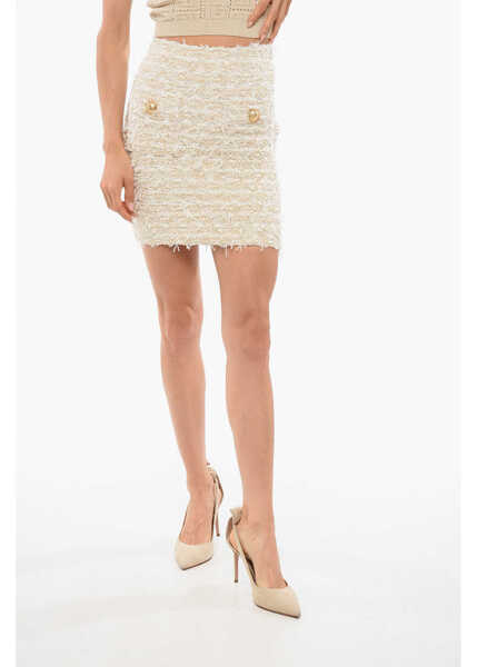 Fuste casual Balmain Tweed Mini Skirt With Micro Sequins Beige Femei (BM 18705088) 1