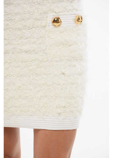 Fuste casual Balmain High-Waisted Tweed Mini Skirt With Decorative Buttons White Femei (BM 18705136) 3