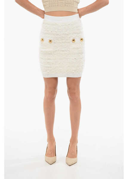 Fuste casual Balmain High-Waisted Tweed Mini Skirt With Decorative Buttons White Femei (BM 18705136) 1
