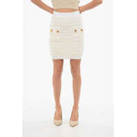 Fuste casual High-Waisted Tweed Mini Skirt With Decorative Buttons Femei