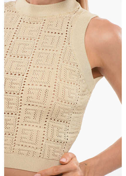 Bluze Balmain Knitted Crop Top With All-Over Monogram Beige Femei (BM 18705139) 3