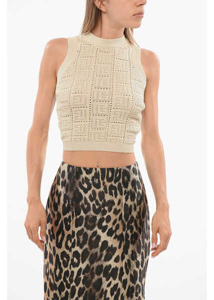 Bluze Balmain Knitted Crop Top With All-Over Monogram Beige Femei (BM 18705139) 1