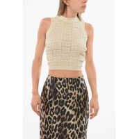 Bluze Knitted Crop Top With All-Over Monogram Femei