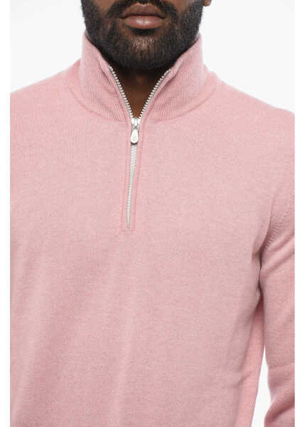 Pulovere Brunello Cucinelli Pure Cashmere Mock Neck Sweater With Half Zip Pink Barbati (BM 18705145) 3