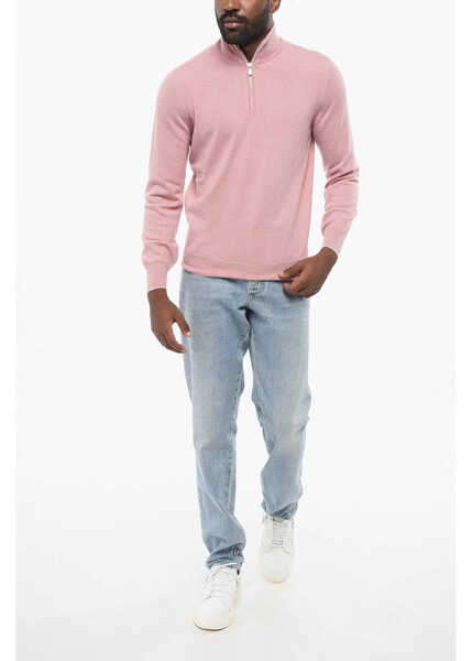 Pulovere Brunello Cucinelli Pure Cashmere Mock Neck Sweater With Half Zip Pink Barbati (BM 18705145) 4