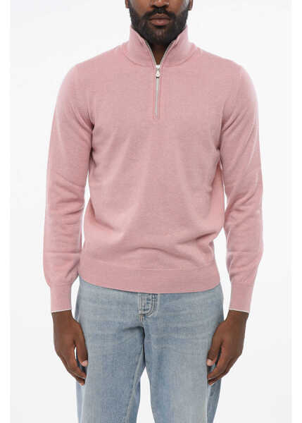 Pulovere Brunello Cucinelli Pure Cashmere Mock Neck Sweater With Half Zip Pink Barbati (BM 18705145) 1