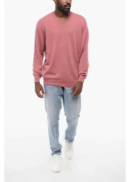 Pulovere Brunello Cucinelli V Neck Pure Cashmre Sweater Pink Barbati (BM 18705151) 4