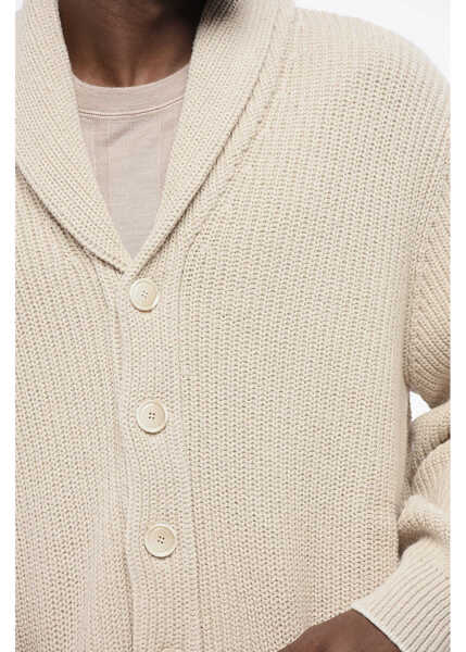 Cardigane Brunello Cucinelli Shawl Neck Pure Cotton Cardigan Beige Barbati (BM 18705157) 3