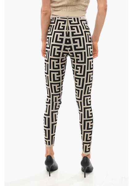 Colanti Balmain High-Waisted Knitted Leggings With All-Over Monogram Beige Femei (BM 18705163) 2