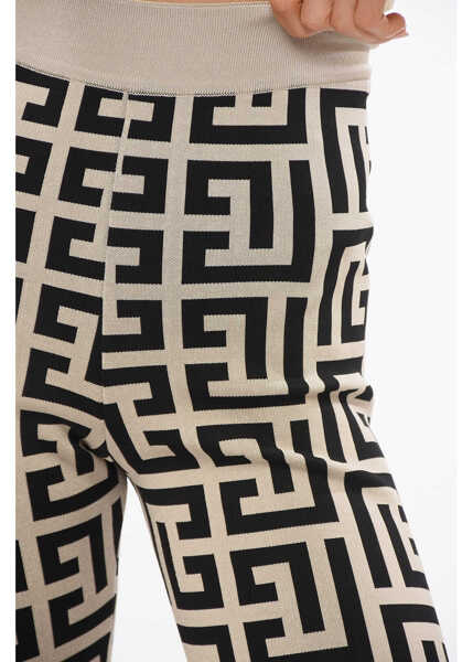 Colanti Balmain High-Waisted Knitted Leggings With All-Over Monogram Beige Femei (BM 18705163) 3