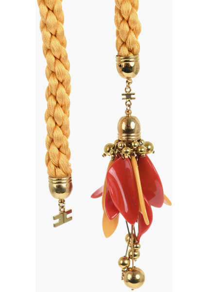 Curele Elisabetta Franchi Woven Fabric Belt With Petal Detail Yellow Femei (BM 18705166) 2