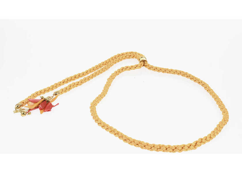 Curele Elisabetta Franchi Woven Fabric Belt With Petal Detail Yellow Femei (BM 18705166) 3