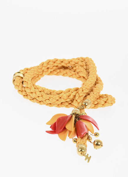 Curele Elisabetta Franchi Woven Fabric Belt With Petal Detail Yellow Femei (BM 18705166) 1