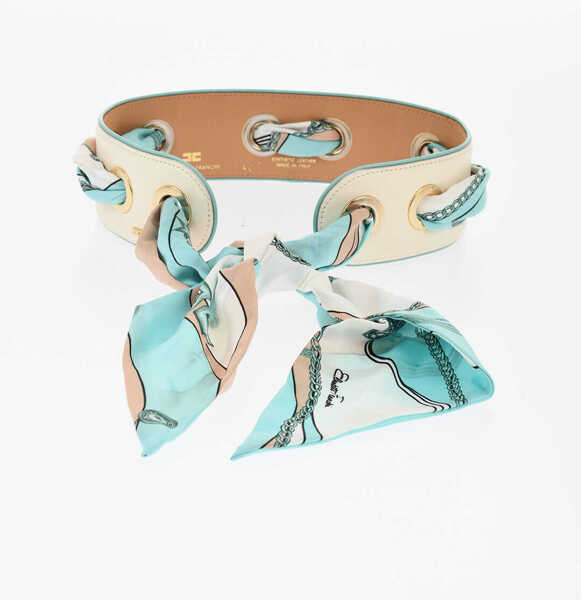 Curele Elisabetta Franchi Vegan Leather Belt With Foulard Detail White Femei (BM 18705169) 2